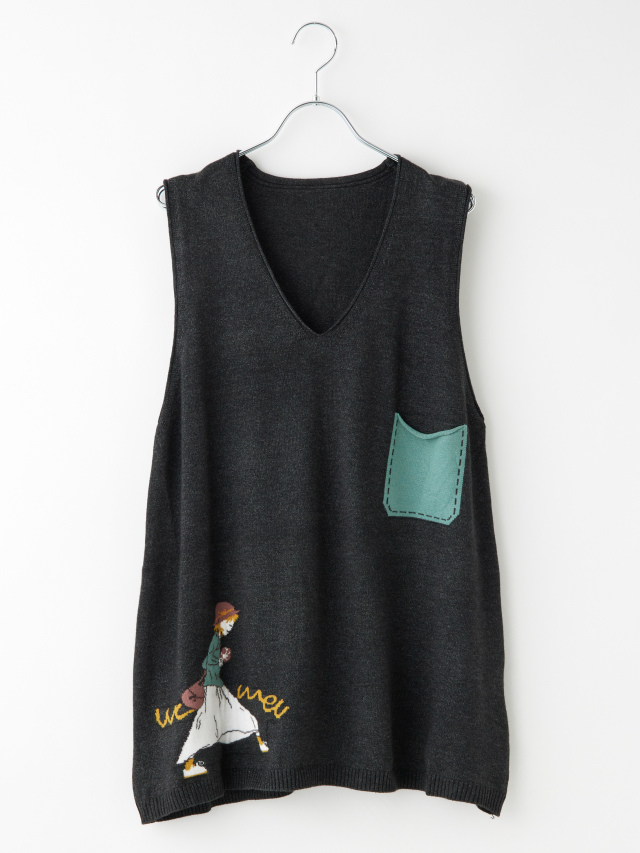 バイカラーポケットガールニットベスト la primavera online store