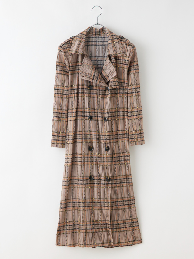 箔プリントプリーツトレンチ風コート