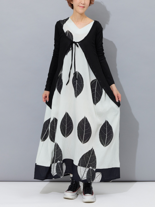 リーフプリントサイドタックワンピース la primavera online store