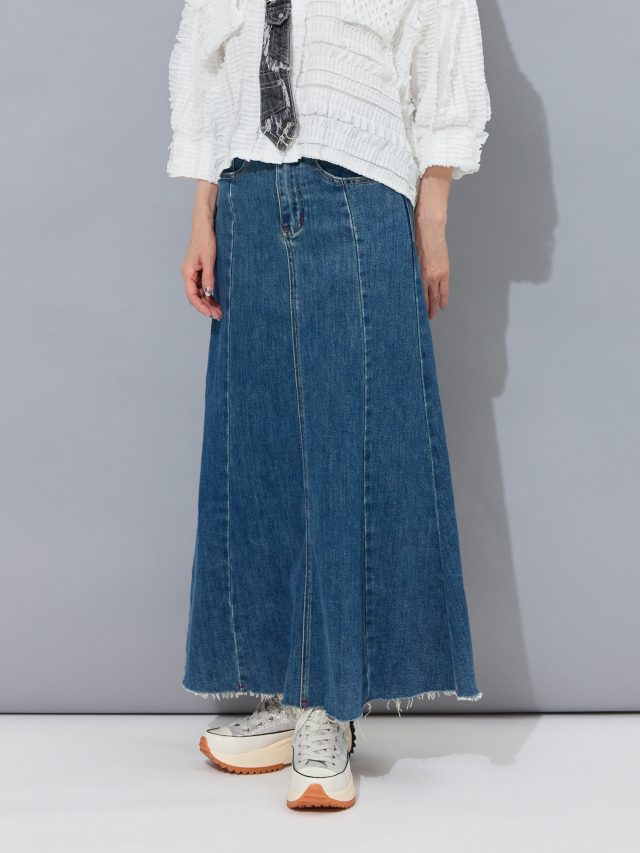 白玉　デニムロングスカート 切りっぱなしデザインロングデニムスカート la primavera online store