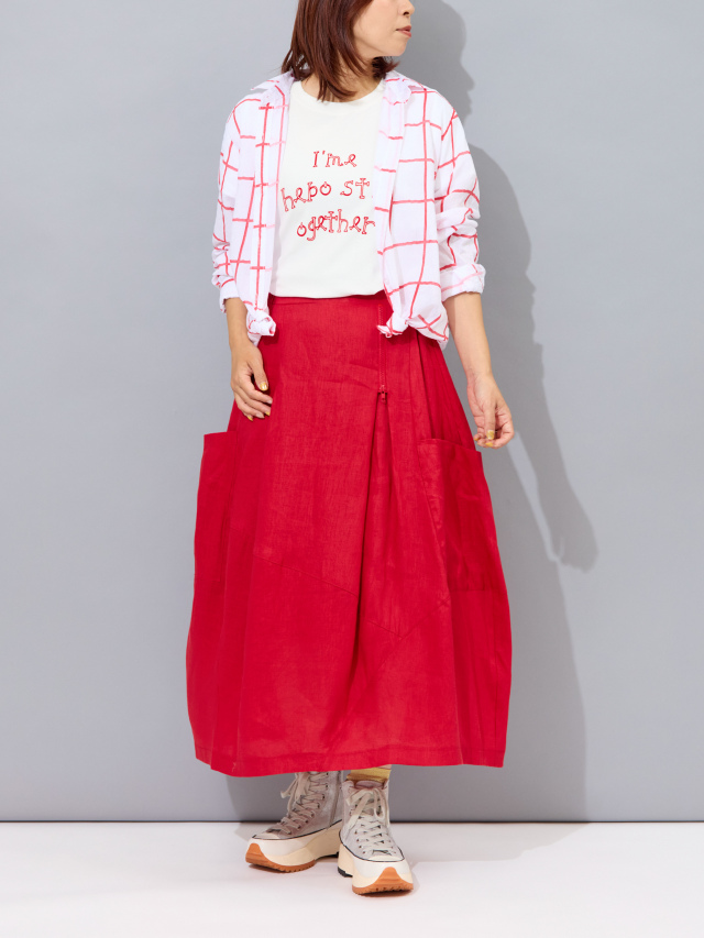 ZIP付きBIGポケットリネンコクーンスカート la primavera online store