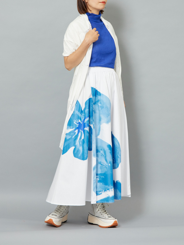 BIGフラワープリントフレアスカート la primavera online store