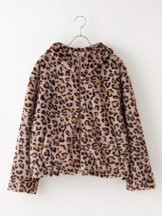 フード付きレオパードファーブルゾン