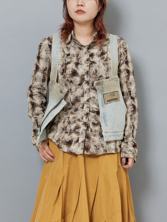 オーバーオール風ジップアップデニムベスト la primavera online store