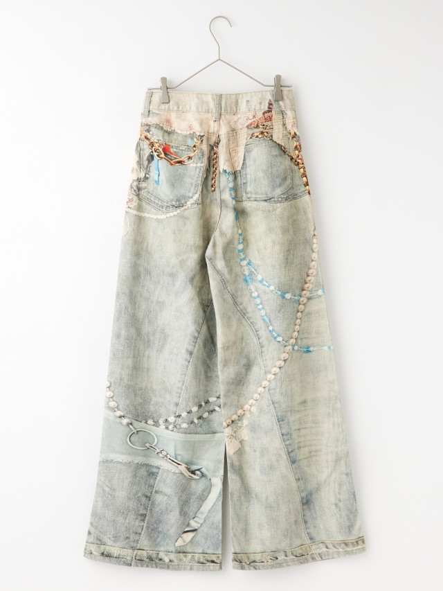 パールデコレーションフェイクプリントワイドデニム la