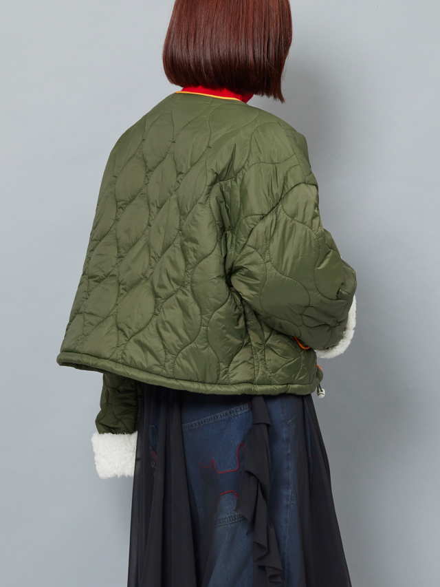咲村宇音様オリーブグリーン リアルファー付きヴィンテージジャケットITALY カラーパイピング裏ボアキルティングジャケット la primavera online store