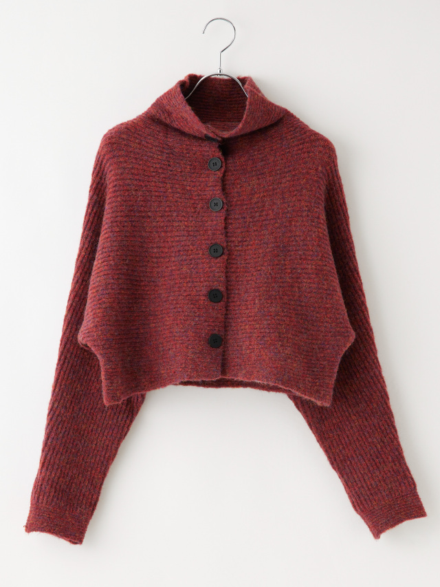 Amomento ブラウン リブ編み ハイネック カーディガン 11/20LIVE】横リブハイネックドルマンニットカーディガン la primavera