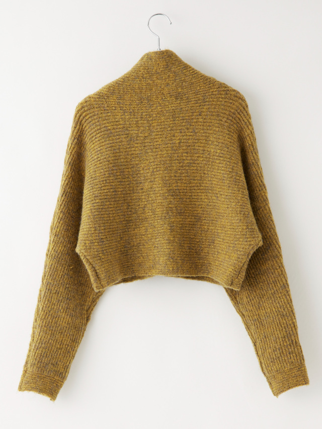 Amomento ブラウン リブ編み ハイネック カーディガン AMOMENTO＞RIBBED HIGH NECK ZIP UP/カーディガン