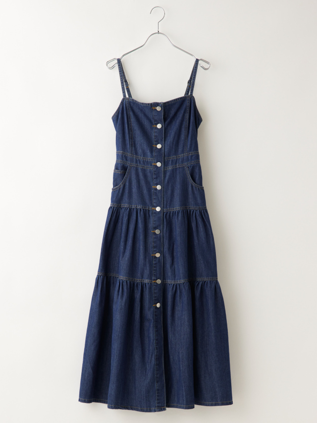 前ボタンティアードデニムキャミワンピース