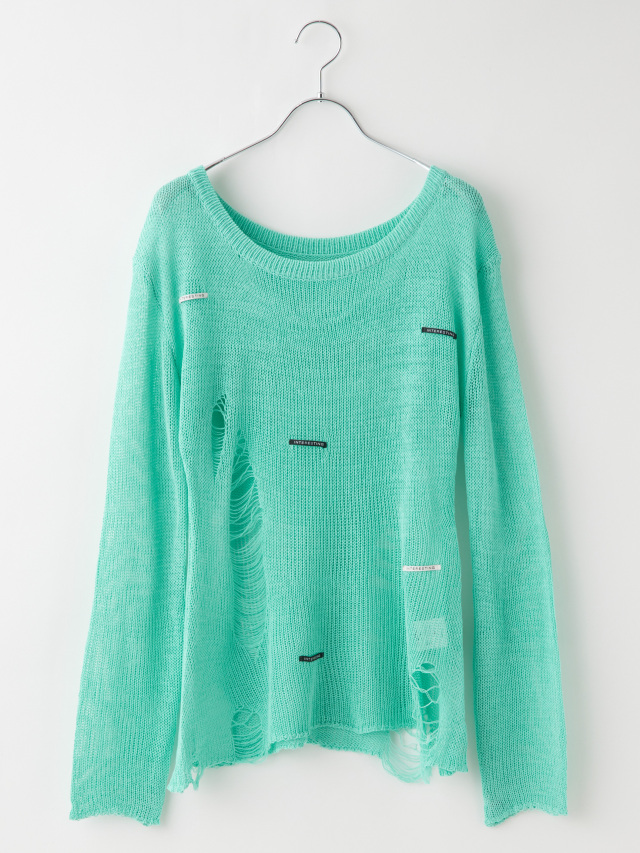 タグ付きダメージニット