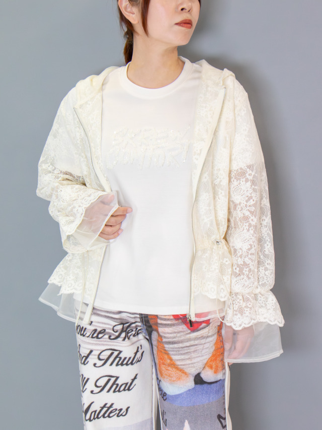 オーガンジーレースフード付きジップブルゾン la primavera online store