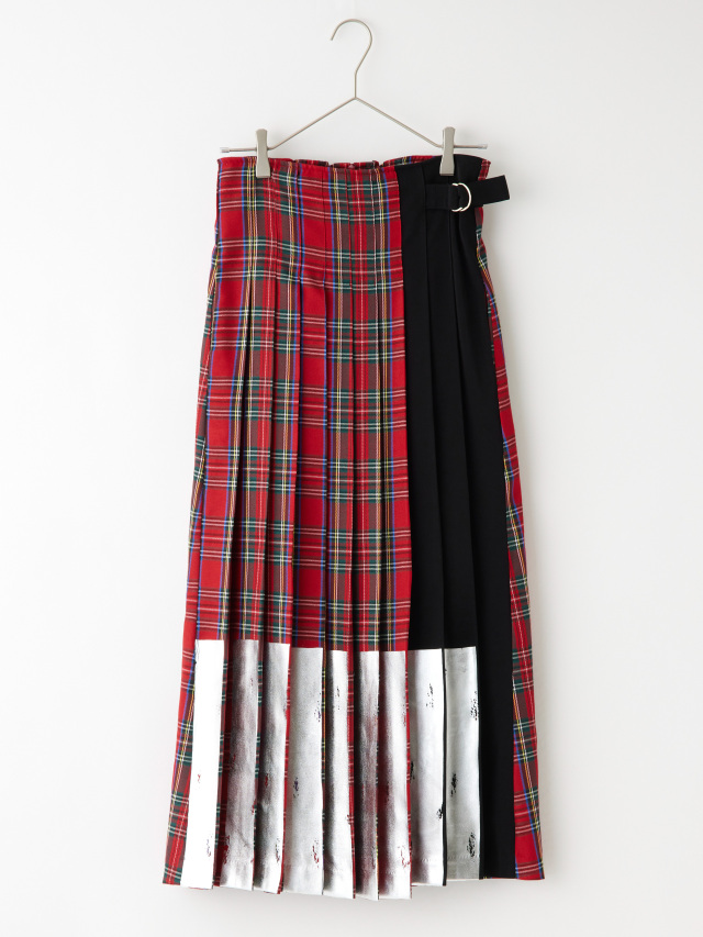 タータンチェック箔プリントプリーツスカート