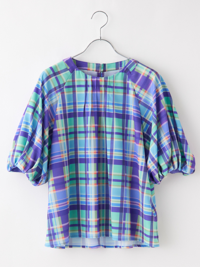バルーンスリーブチェックブラウス