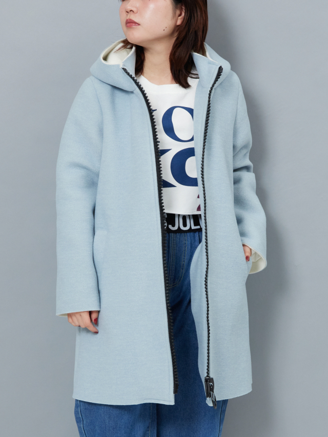 フード付きBIGジップアップロングコート la primavera online store