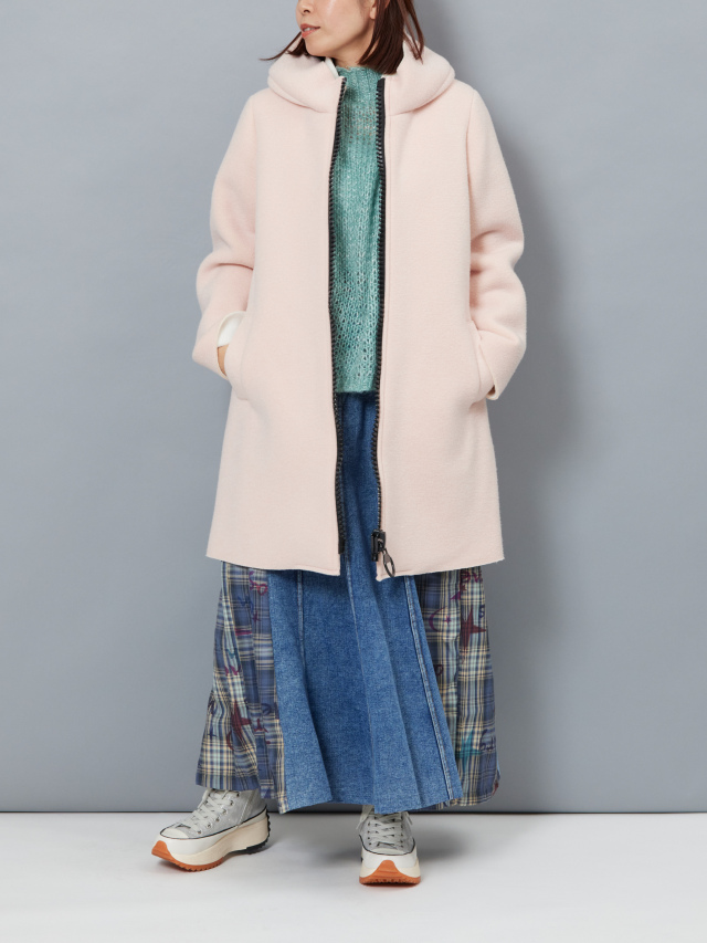 フード付きBIGジップアップロングコート la primavera online store