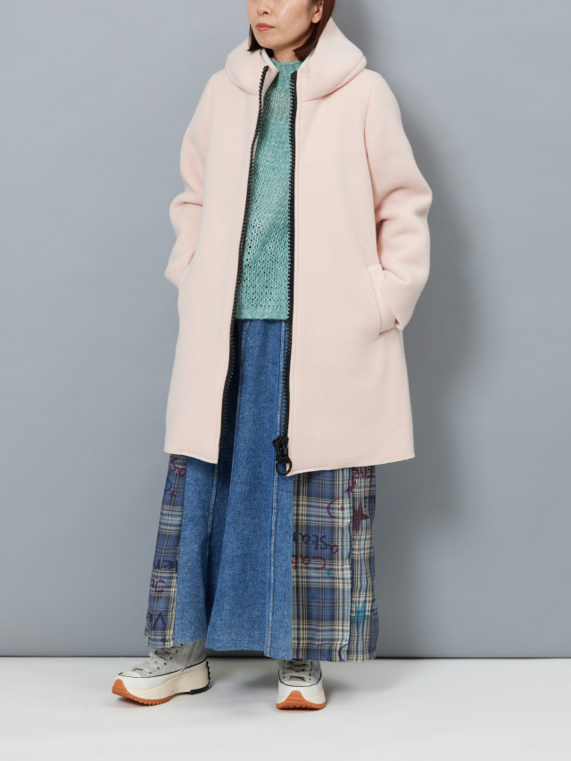 フード付きBIGジップアップロングコート la primavera online store