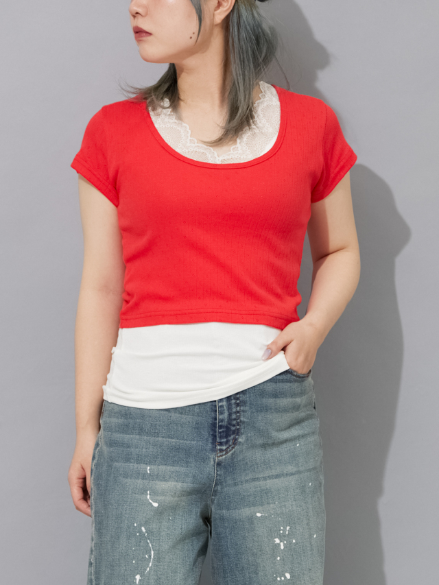 アイレットレースクロップドTシャツ