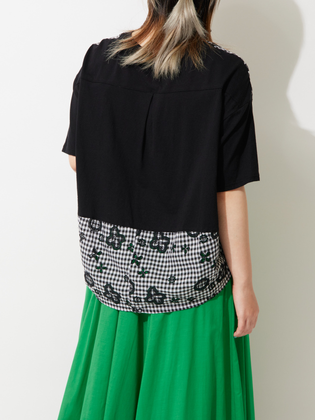 可愛いギンガムポッケ＊22SS nach POCHE VICHY BOUQUET Tシャツ ボーラ刺繍ギンガムチェックTシャツ la primavera online store