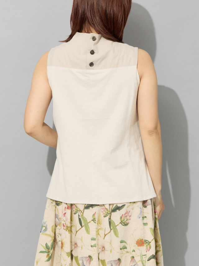 異素材コンビテープフラワーノースリトップス la primavera online store