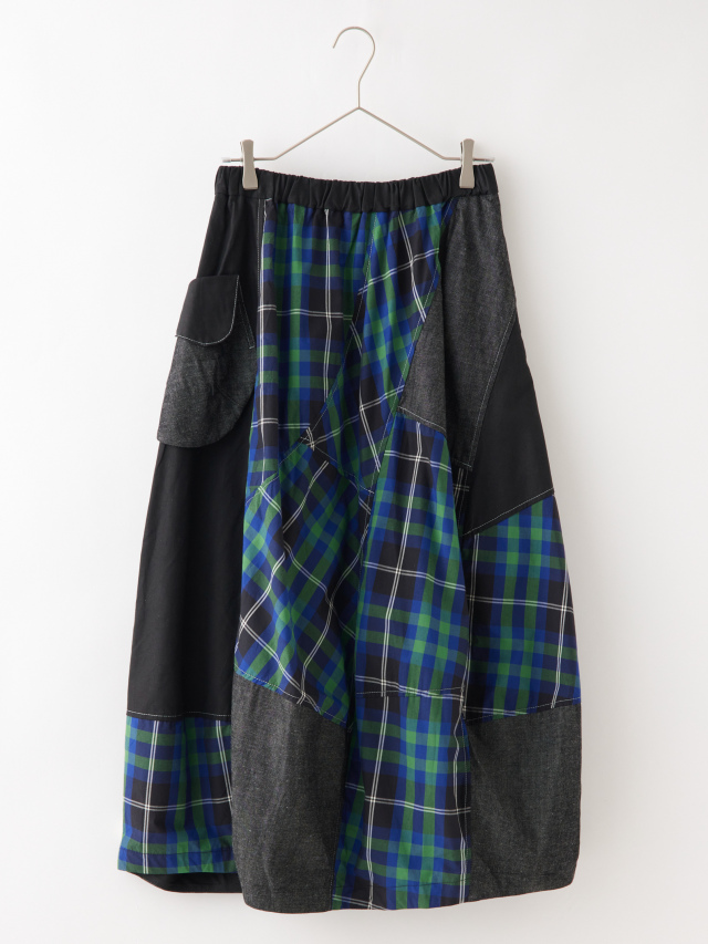デニム×チェック切替コクーンスカート