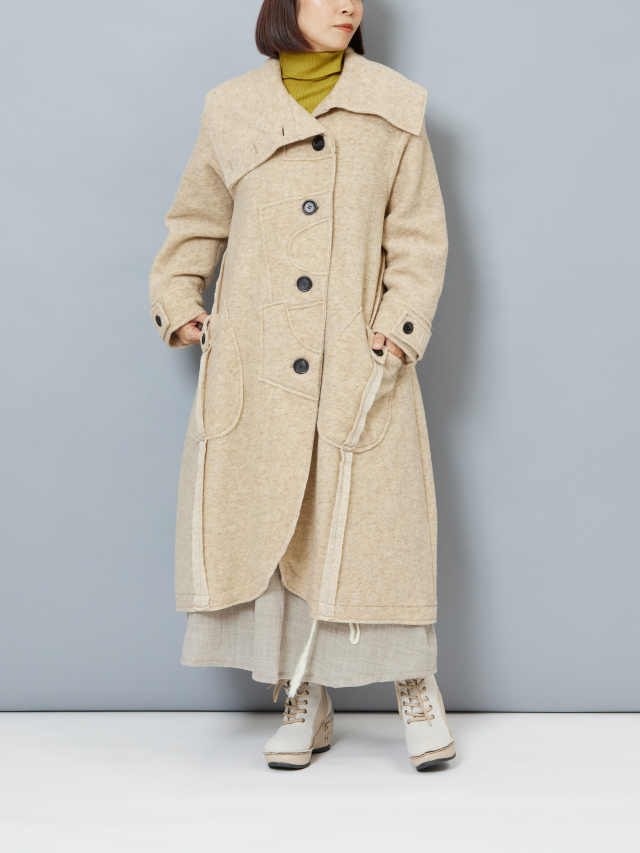 スタンドカラービッグフラップ ショートウールコート ベージュ FREAK'S