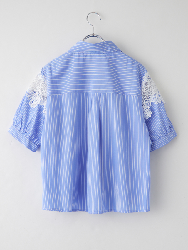レースストライプ半袖ブラウス la primavera online store
