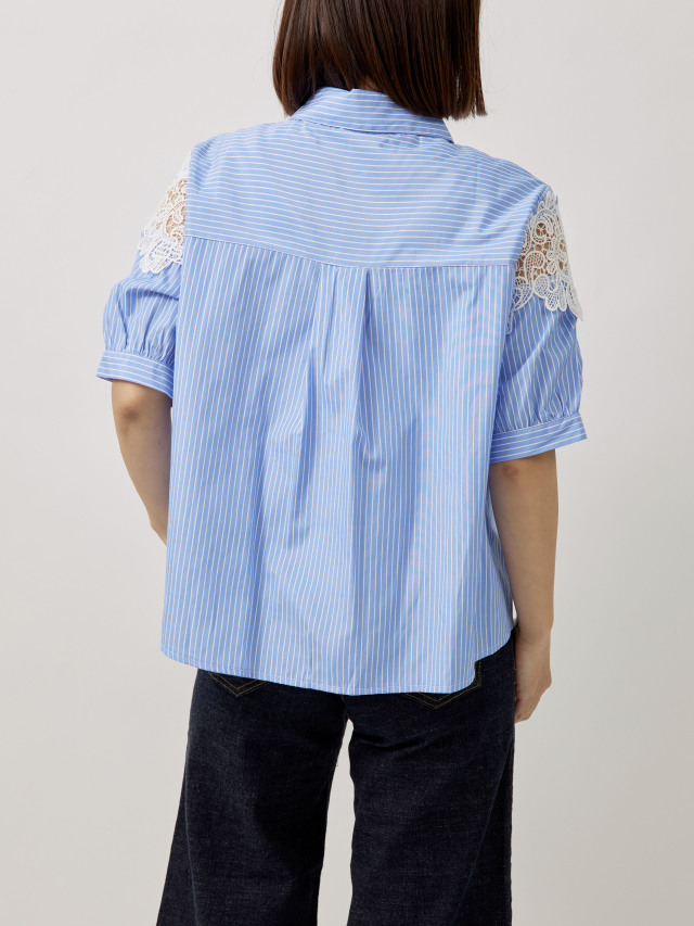 レースストライプ半袖ブラウス la primavera online store