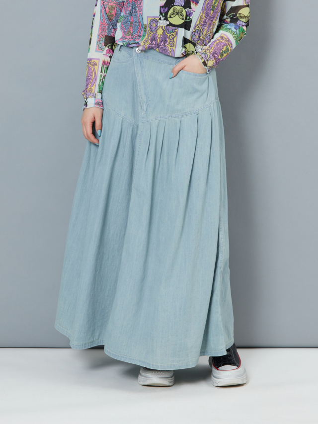 斜めジップ切替デニムスカート la primavera online store