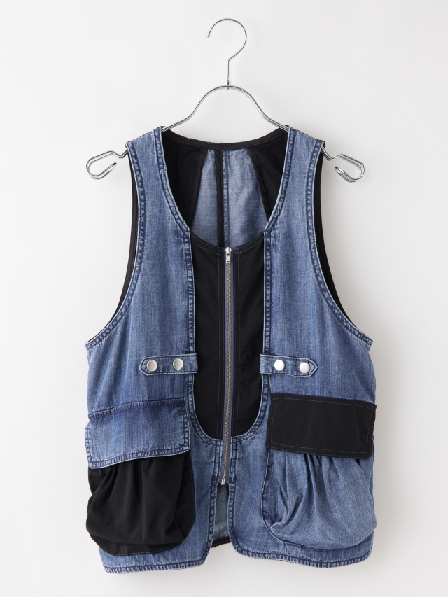テンセルデニムコンビビッグポケットベスト