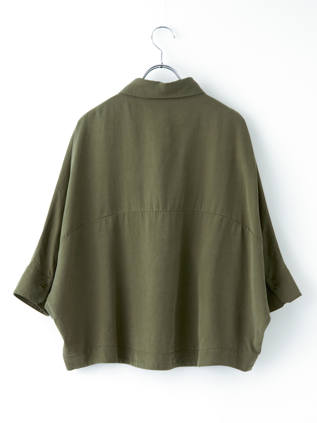 JAPAN vintage 日本製 テンセル100％ オープンカラーシャツ S緑 胸ポケット七分袖テンセルシャツ la primavera online store