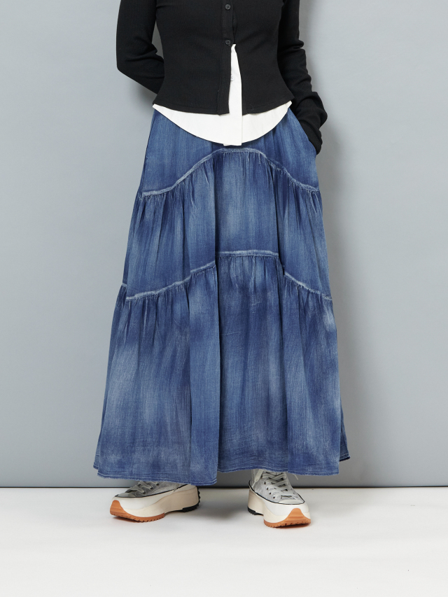 シアーデニムティアードスカート la primavera online store