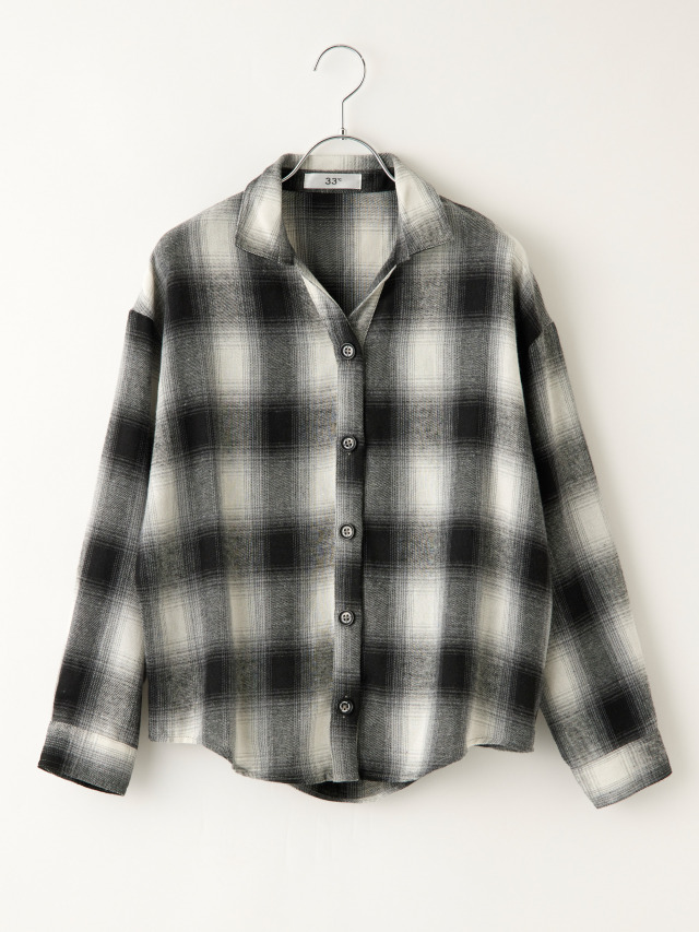 白×ノバチェックストレッチカットソー ハートネックカットソー／7分袖／ウォッシャブル／ストレッチ