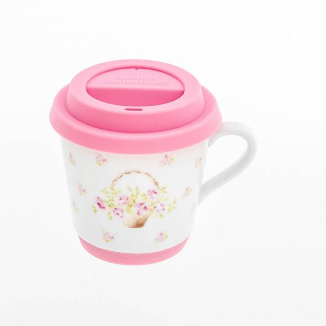 ローズバスケット ダブルウォールマグカップ シリコン蓋付ピンク[ご予約商品] 