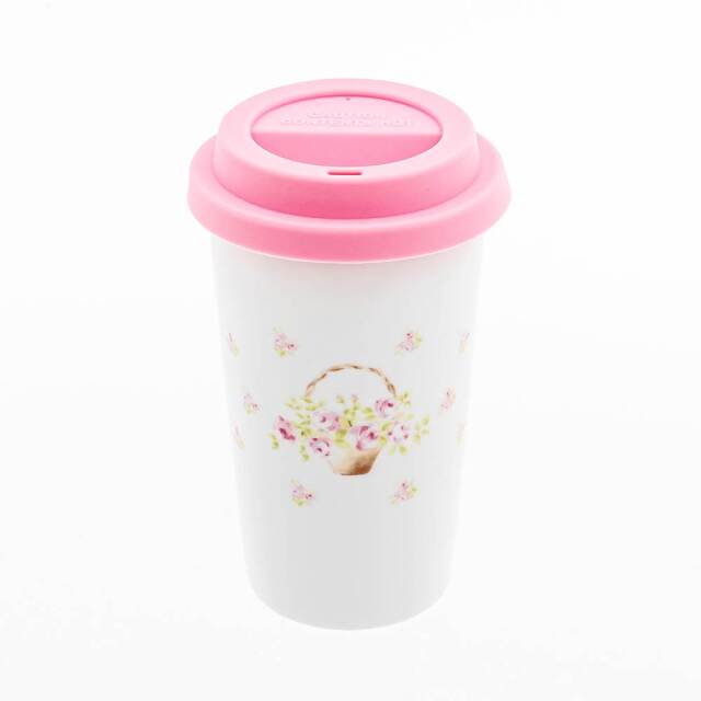 ローズバスケット ダブルウォールタンブラー シリコン蓋付ピンク[ご予約商品]