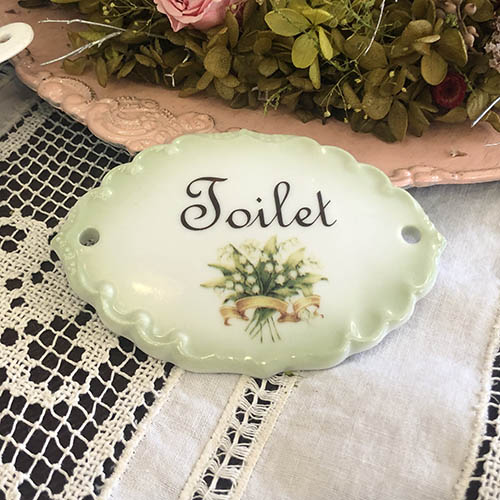 陶器ドアプレート トイレ(エルブ・オレンジリボン)