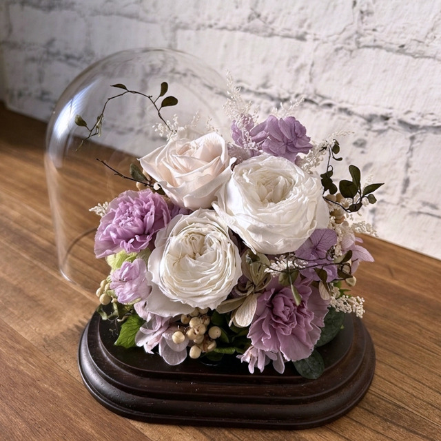 プリザーブドフラワー ガラスドーム ドーム 白 バラ お洒落 結婚祝い