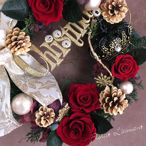 No151 真っ赤なバラとキラキラリボン♪♪クリスマスリース❄︎.*2024 No151 真っ赤なバラとキラキラリボン♪♪クリスマスリース❄︎.*2024