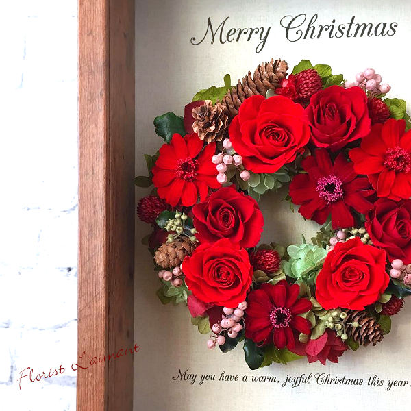 額入りのリースアレンジ｜プリザーブドフラワー クリスマスリース