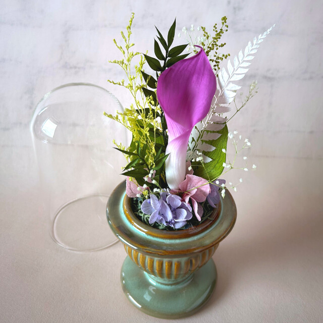 プリザーブドフラワー お供え 仏花 お洒落 ガラスドーム ドーム型