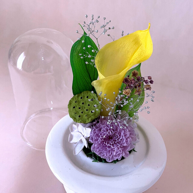 プリザーブドフラワー お供え 仏花 お洒落 ガラスドーム ドーム型