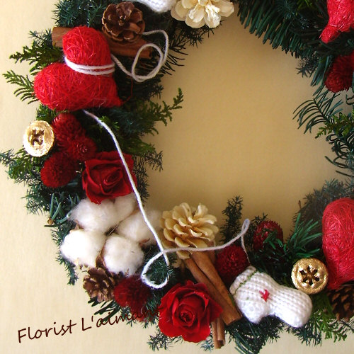 プリザーブドフラワー「メリーメリー」クリスマスリース01