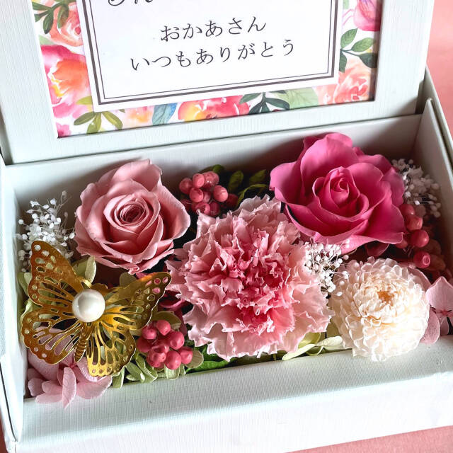 母の日 お花の写真立て プリザーブドフラワー ボックスアレンジ
