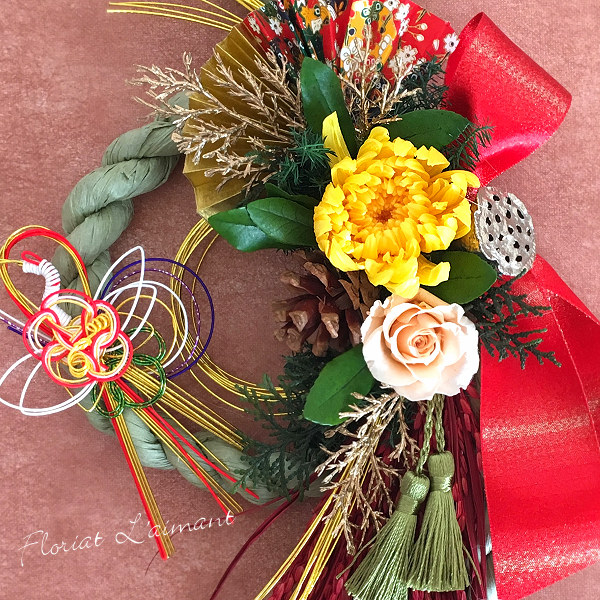 しめ縄リース・彩（レッド）03