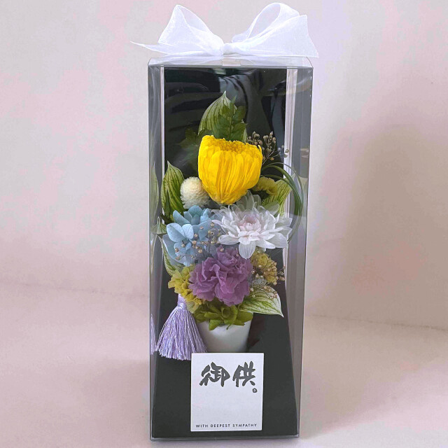 お供え 仏花 プリザーブドフラワー 対 ケース入り 菊 仏壇用 しのぶ