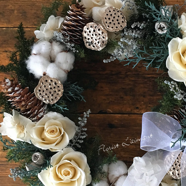 クリスマスリース フェデネージュ（ホワイト）｜ホワイトクリスマスを