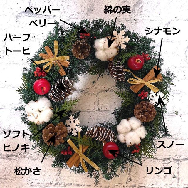プリザーブドフラワーのクリスマスリース 作成 キット 材料 ハンドメイド