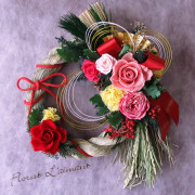 プリザーブドフラワーのしめ縄リース・デラックス｜しめ縄リース・雅（ピンク）