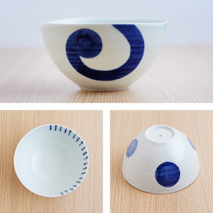 波佐見焼　康創窯　こうそうかま 丼 どんぶり　二色丸紋　十草　からくさ　うず　【和食器通販ショップ藍土な休日】
