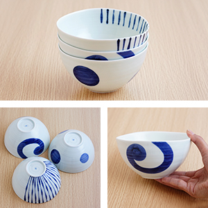 波佐見焼　康創窯　こうそうかま 丼 どんぶり　二色丸紋　十草　からくさ　うず　【和食器通販ショップ藍土な休日】