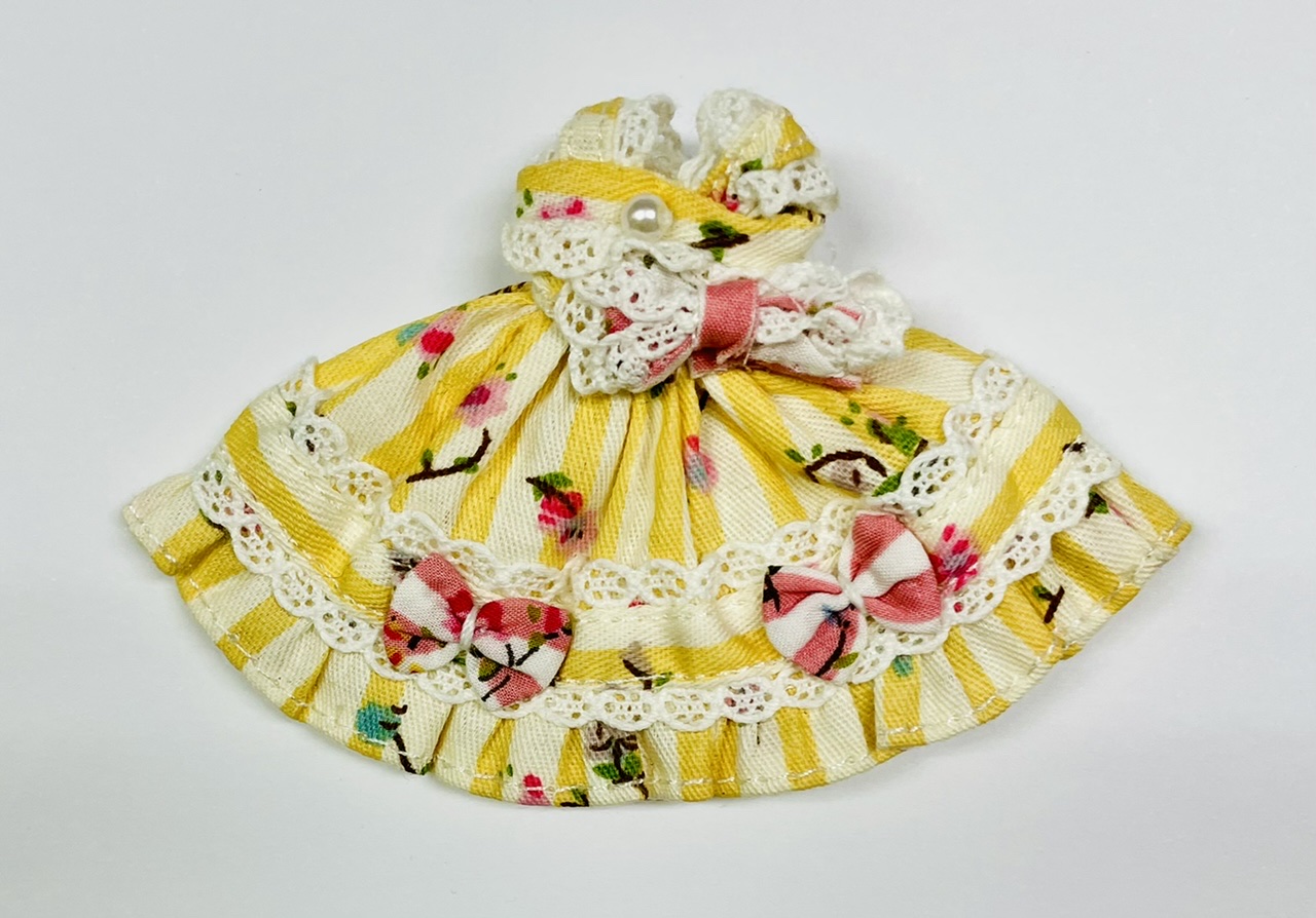 CCTプチブライスサイズイエローストライプ＆ピンクリボンワンピースcp116